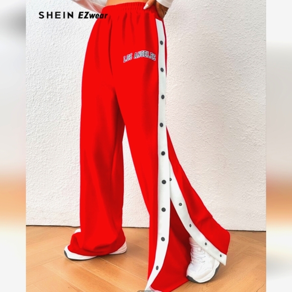 Vibrant Red Trendy Pants With Snap Buttons On Sides FAST SHIPPING 📦 - Picture 1 of 6